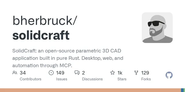 SolidCraft: open-source 3D CAD app that AI agents can drive through MCP